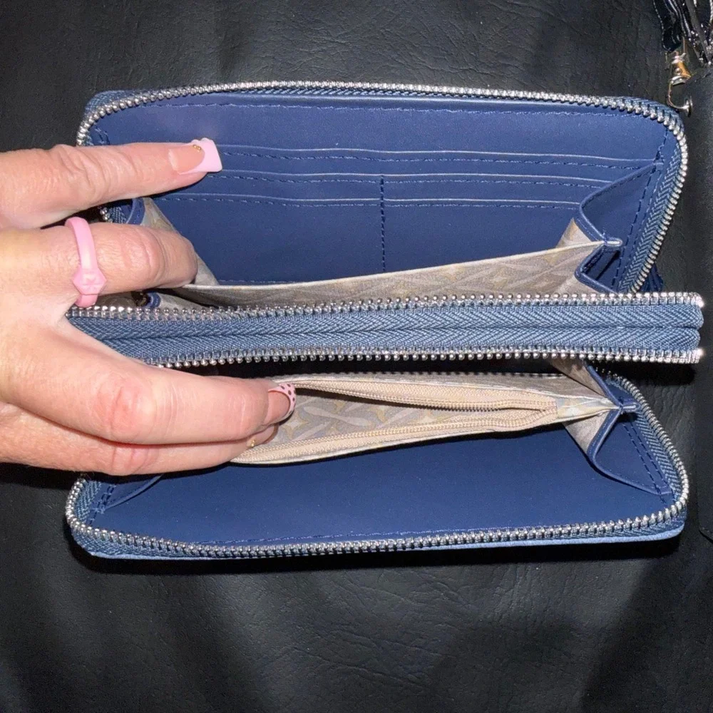 CXL Christian Lacroix Ames PU Denim Double Zipper Wallet Wristlet NWT